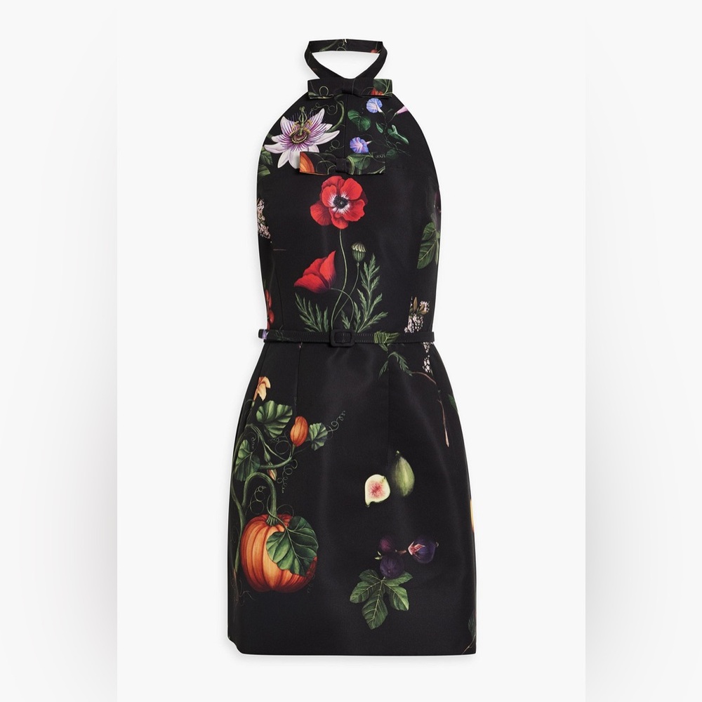 Oscar de la Renta Black Floral Mini Dress - Picture 2 of 4